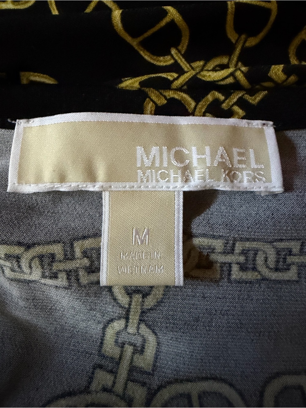 Michael Kors Black & Gold Chain-Print Cap-Sleeve Mini Dress with Teal Trim - Picture 6 of 8